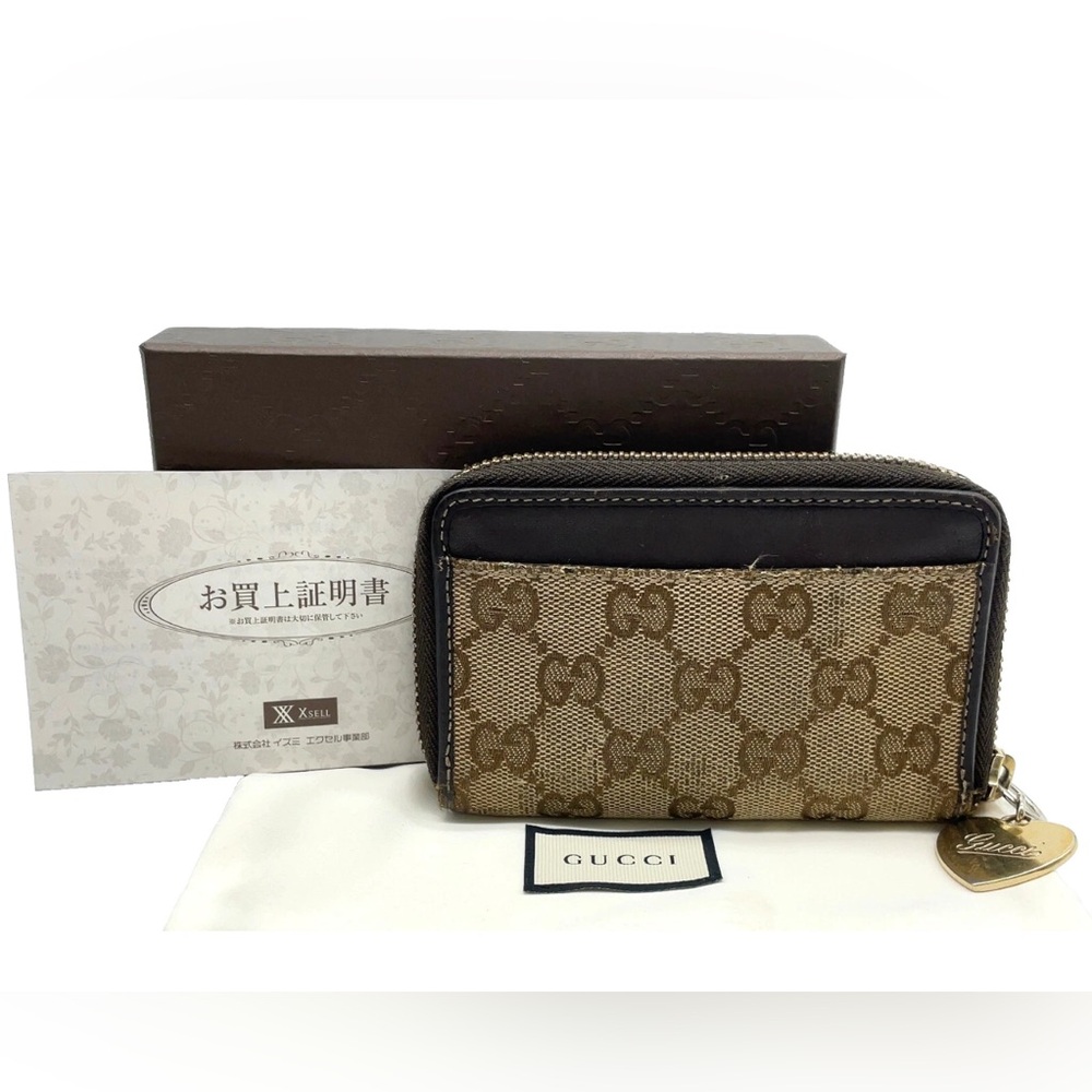 Gucci Wallet Gucci GG Canvas Beige/Brown Leather Coin Purse W/Box well used
